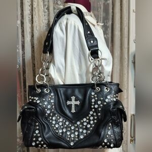 Concealed weapon Black studded shoulder handbag slightly used